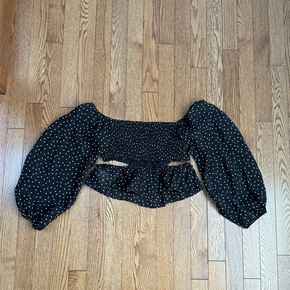 Reformation Black and White Polka Dot Off-Shoulder Blouse - Picture 5 of 5